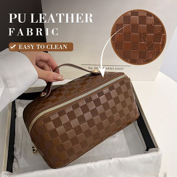 Stor kapacitet Snygg läder kosmetisk bärbar resväska brown 25*12*12cm