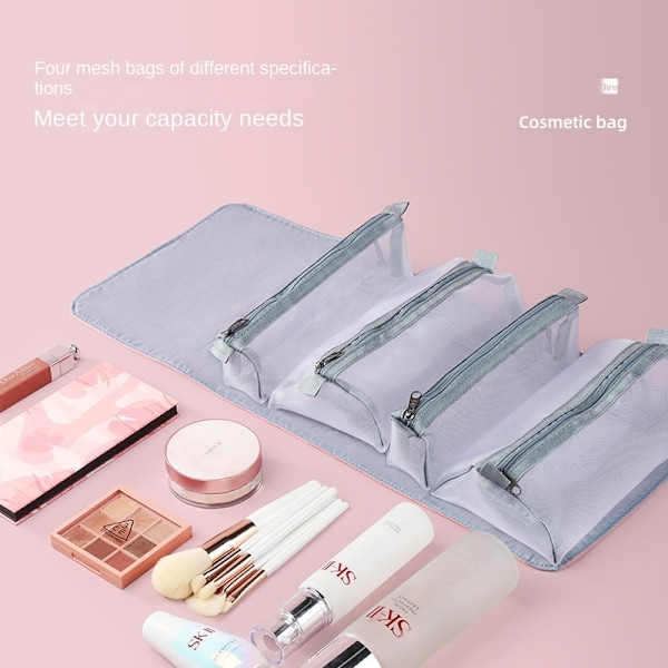 Kosmetisk lynlåsnetadskillelig sammenfoldelig vandtæt makeuptaske gray 23*15cm