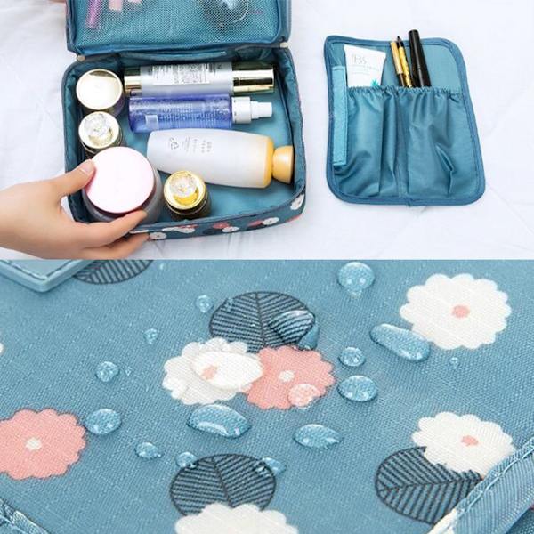 Rejse make-up taske toiletartikler Vandtæt kosmetik taske light blue flower