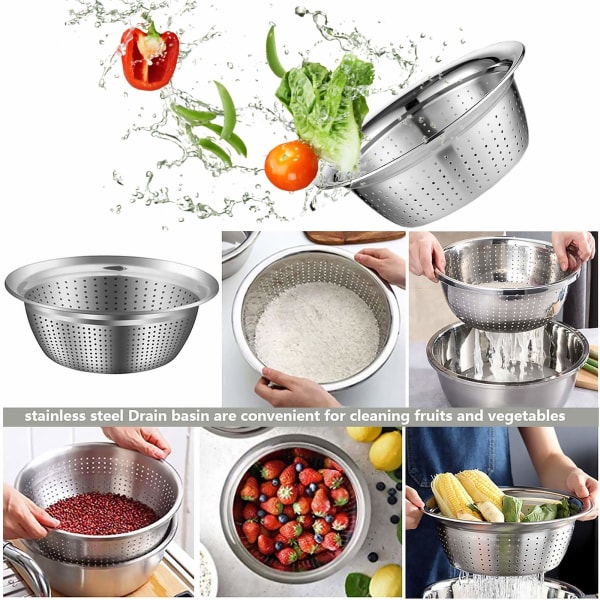3 i 1 grøntsagsskærer afløbskurv rustfrit stål grøntsags julienne rivejern Salatmaskine skål Køkken gadgets Silver
