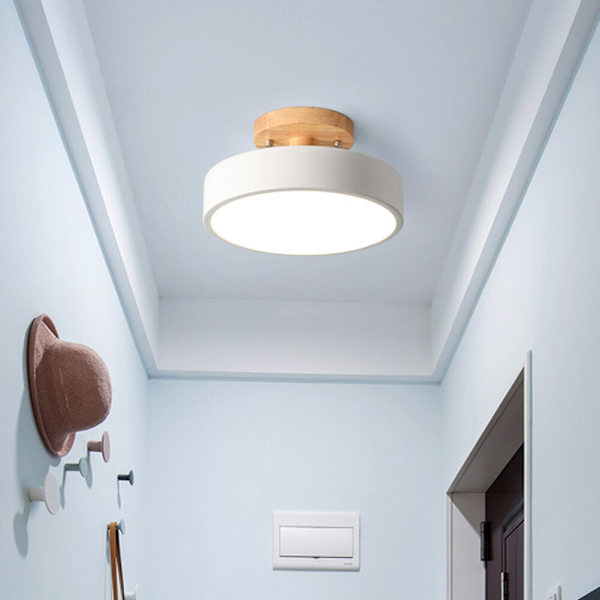 Nordisk Rund Led Loftslampe Trækorn Lys Loftslys Hjem Soveværelse Belysning til Køkken Gang Indretningsarmaturer gray