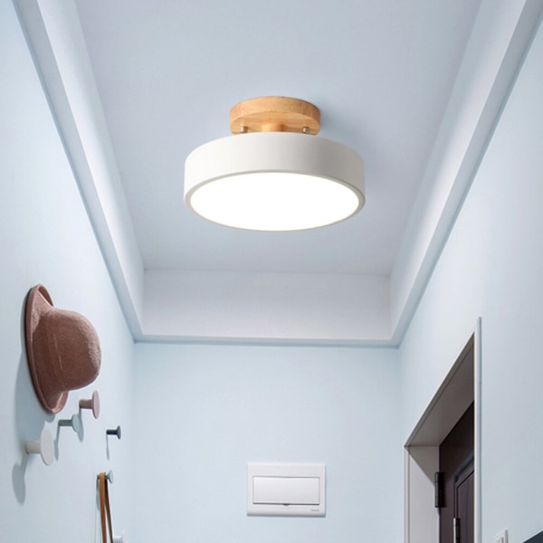 Nordisk Rund Led Loftslampe Trækorn Lys Loftslys Hjem Soveværelse Belysning til Køkken Gang Indretningsarmaturer white