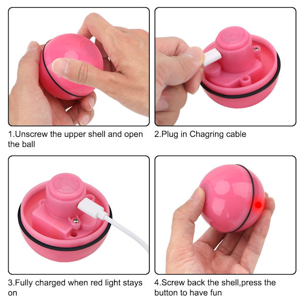 Elektrisk rullande smart boll USB laddning Automatisk kattleksak pink 6.4cm(diameter)