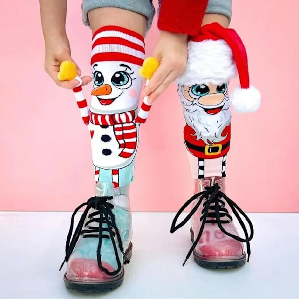 Christmas Cartoon Strumpor 3D Santa Claus Snowman Strumpor Print Anti-shrink Xmas strumpor A