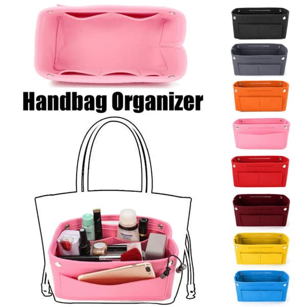 Multi-Pocket Filt Insert Bag Makeup Handväska Organizer Travel Inner Handväska Red