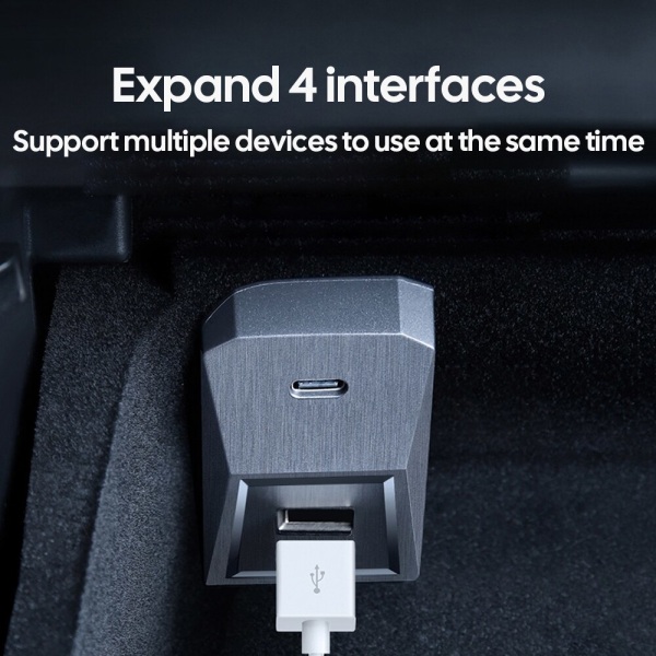 Dockingstation til Tesla Model Y Model 3 Quick Charger 4 USB Shunt Hub Flocking Adapter Glovebox Usb Hub
