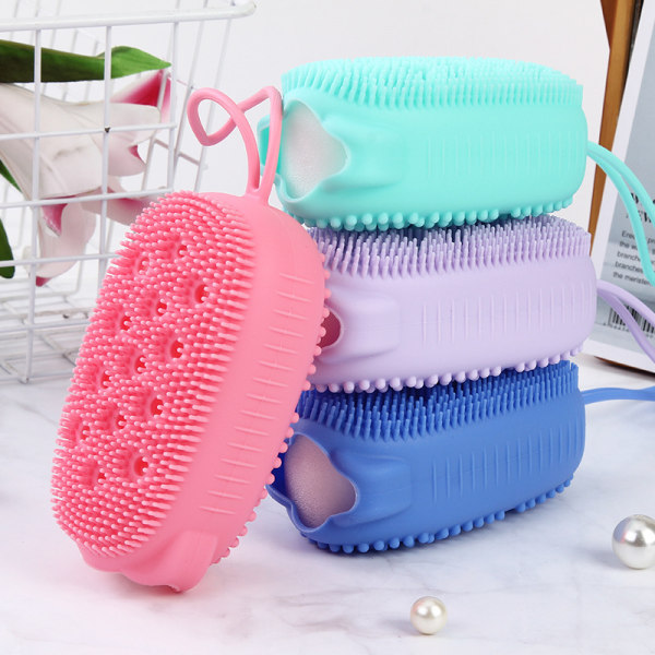 Silikoni Body Scrubber Soft Bubble Bath Brush Suihkusieni purple 250*70*50mm