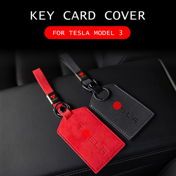 För Tesla Model 3 Y 2021 Car Leather Key Holder Protector Cover Card Key Fob Case Väska För Telsa Model Y Tillbehör Bilnyckelring turn fur black m3