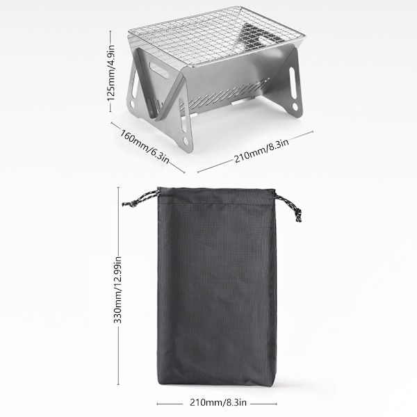 Bärbar Camping Vikbar Grill Vedspis Brännare Kolgrill 21*16*12.5cm