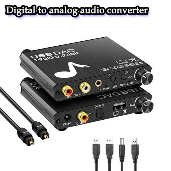 Digital til analog lydkonverter 192Khz 24Bit DAC SPDIF Optisk Toslink Coaxial RCA 3.5-stik til ps3 ps4 TV xbox med USB-strøm black