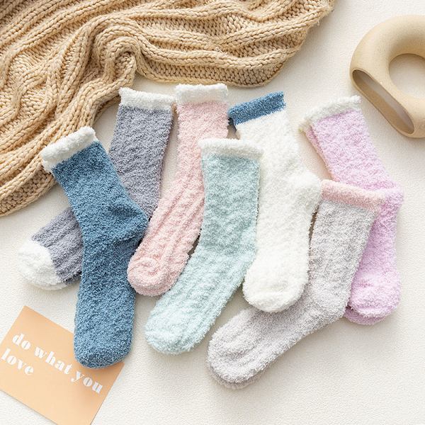 3ST Dam Fuzzy Socks Tofflor Vinter Fluffy Mysigt Varm Mjuk blå en storlek