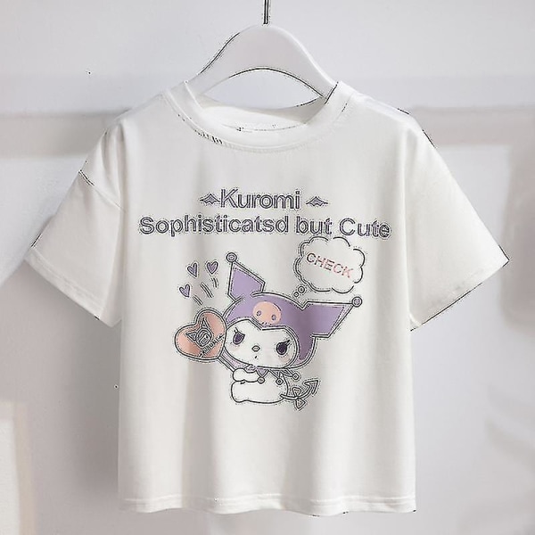 Sanrios Cartoon Kawaii Girls Vit T-paita kostym Kuromi Söt sommar Kortärmad College Jk Univor Kjol Barn Fashionabla kjol Kuromi1 120cm