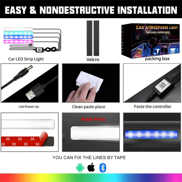 Bil Styling Dekorativa lampor LED interiör USB Neon Lights colorful