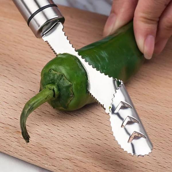Grøntsagsskæremaskine med grøn peberfrø i rustfrit stål silver 22.5*2cm
