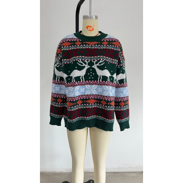 O-hals langærmet sweater kvinder juletrykt sweater Beige XL