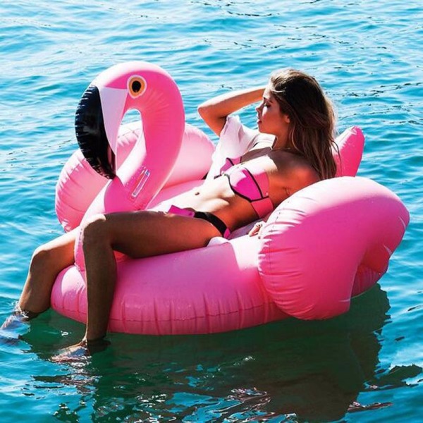 Jätte uppblåsbar Flamingo Pool Float Ride-On Simring rose gold 150*150*85CM