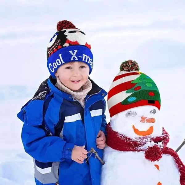 Jul Led Lys Strikkede Beanies Børne Strikket Hue Lysemitterende Led Uld Varm Kold A elasticity