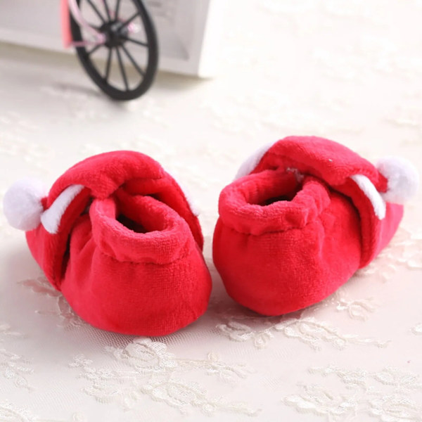 Newborn Toddler First Walker Sko Efterår Vinter Varm skridsikker søde babyjulesko red 3