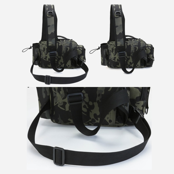 Multifunktionell lutande axelväska för fiske dark night camo
