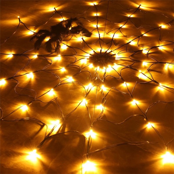 Halloween Led Spider Web String Lights Fjernbetjeningsnet spider  web Warm light