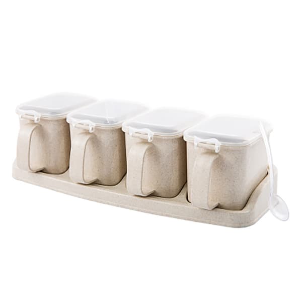 kökskrydda box set med cover beige 4pcs