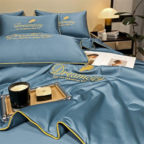 Let Luksus Vasket Sommer Cool Quilt Is Silke Aircondition Quilt Enkelt Dobbelt Tyndt Tæppe Sengetøj Blue 150x200cm 4pcs set