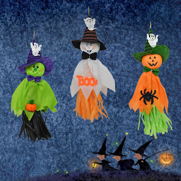 Halloween Straw Ghost Pendant Happy Helloween Party Decor white 3pcs