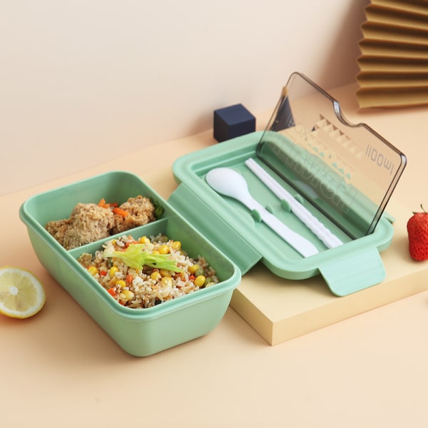 Mikroaaltouunissa kannettavat 2-kerroksiset terveelliset lounaslaatikot green 7.5*12.5*20.5cm