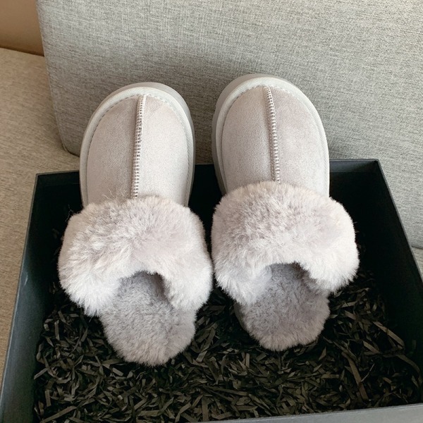 Pälstofflor Dam Vinter Plysch Sandaler Slip on Platform Slides Kvinna Tjock sula white 35