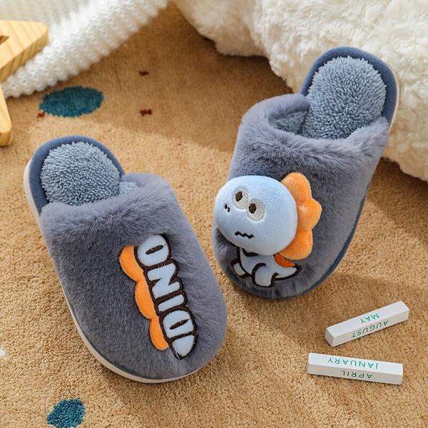 Barns bomullstofflor vinter mjuk botten Hem Cartoon Söta Dinosaur Päls Skor skin red 30-31