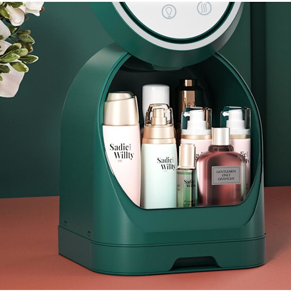 LED HD-spegel makeup bärbar förvaringsbox green