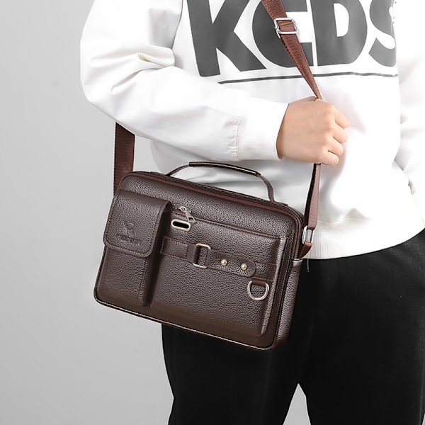 Axelväska med stor kapacitet Läder Messenger Bag för män black 20*7*24cm