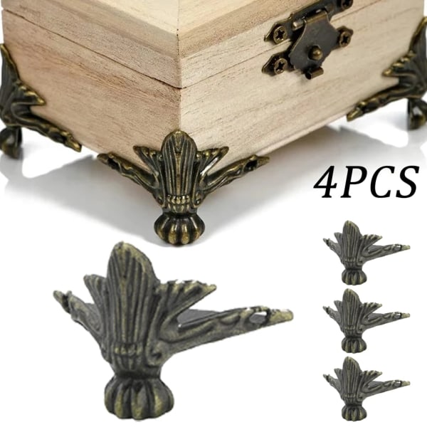 4 kpl / set antiikki puinen laatikko jalat Jalkojen kulman suoja kolmio rottinki veistetty koristeellinen kiinnike silver