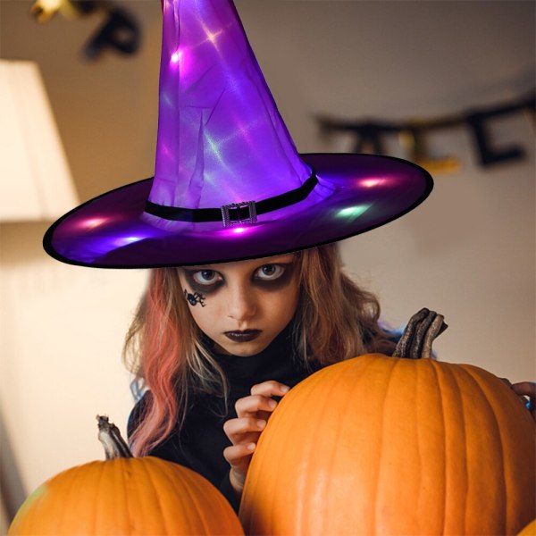 Halloween LED-lysande häxhatt Glödande häxhatt purple 32*38cm