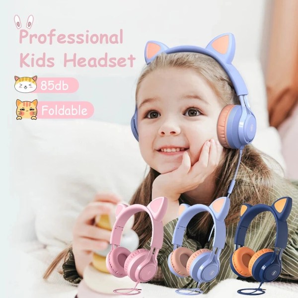 Barns justerbara hörlurar med kattöron med mikrofon pink