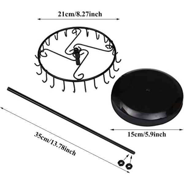 Roterande Halsbandshållare Smycken Organizer Display Stativ 14 tum med 23 Krokar Svart, Kort-Svart, 8,27*5,9*13,8 tum (HS01)