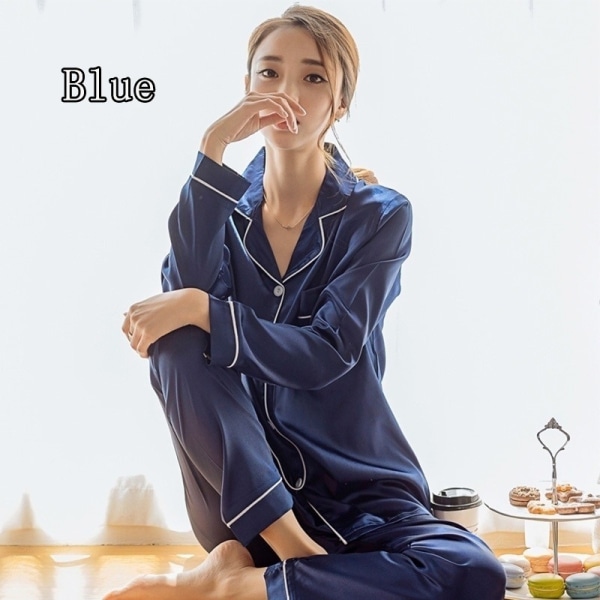 Plus size cardigan långärmad enfärgad hempyjamas blue 6XL