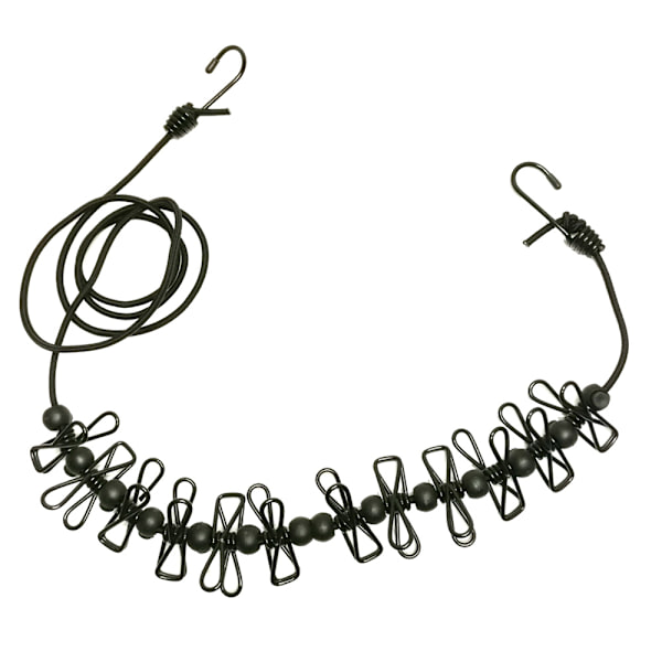 Udendørs camping skridsikker stretch tøjsnor med 12 klips black 12pcs