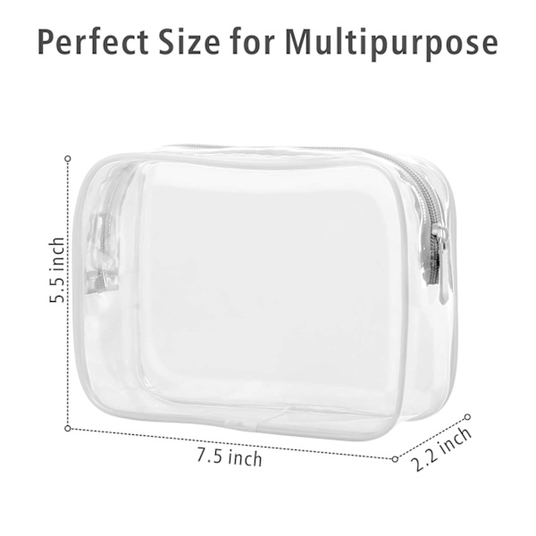 Genomskinlig necessär, 3-pack TSA-godkänd necessär Quart-size-väska, bärbar väska som utför flygplatsflygbolagen, vit
