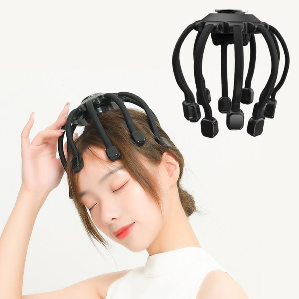 Lindrer hovedtræthed blæksprutteformet intelligent multidimensionel vibrerende hovedbundsafslapningsmassager Black
