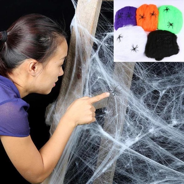 3 stk Halloween Skræmmende Fest Scene Rekvisitter Dekoration Hvid Elastisk spindelvæv edderkoppespind Purple 3pcs