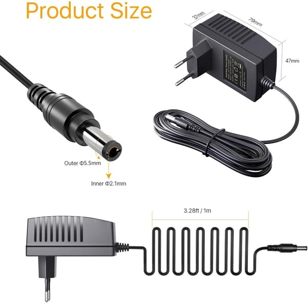DC 12V 2A power transformator med europeisk kontakt