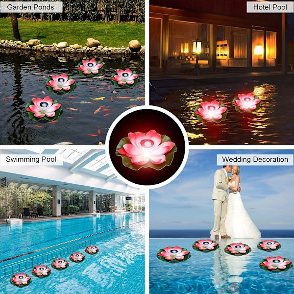 Solcelledrevet kunstig flytende lotus LED-lys hagedam fontene dekor utendørsbelysning White