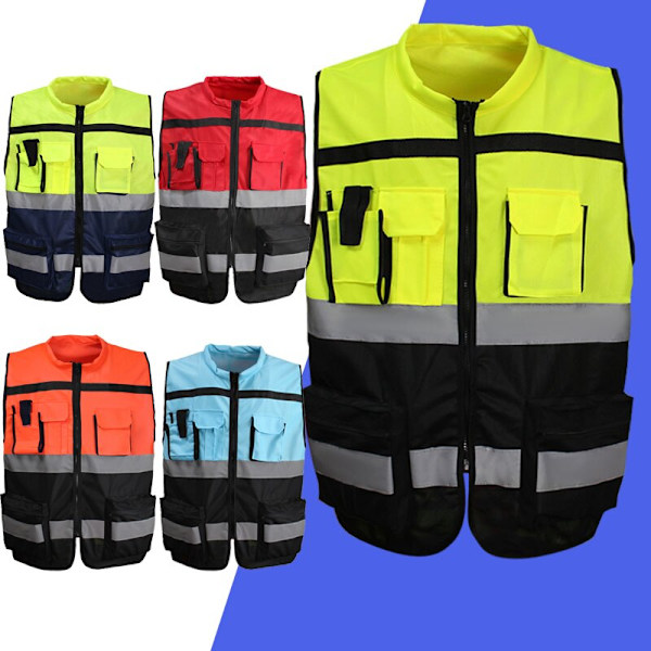 Säkerhetsväst med blixtlås med hög synlighet med reflekterande remsor red+black One size