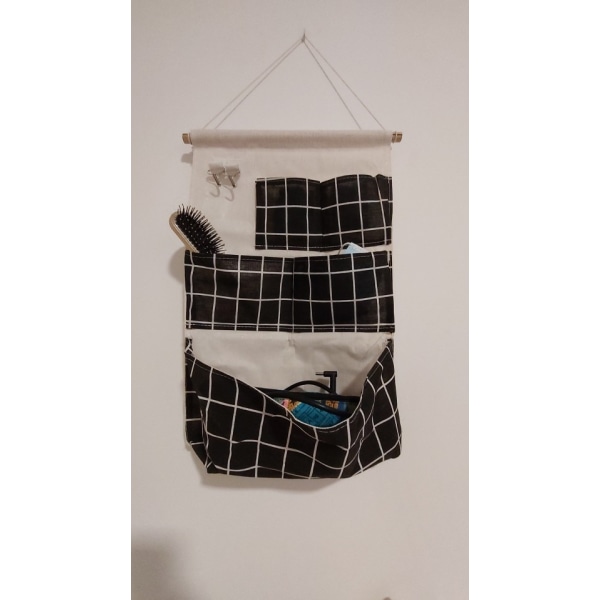 5 taskua puuvillainen pellavakangas seinään ripustettava laukku black