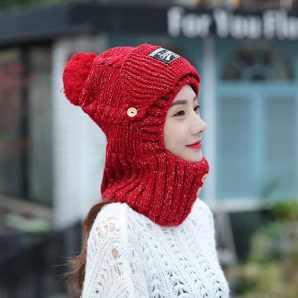 Vinterförtjockad hattsjal mask i ett cap red