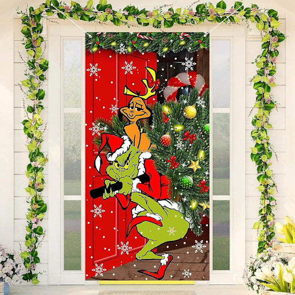 Ny juldörrpanel 100D polyesterduk Jul nyårsdekoration 90x180