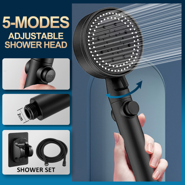 5 Mode Justerbart højtryks brusehoved black 90mm*250mm