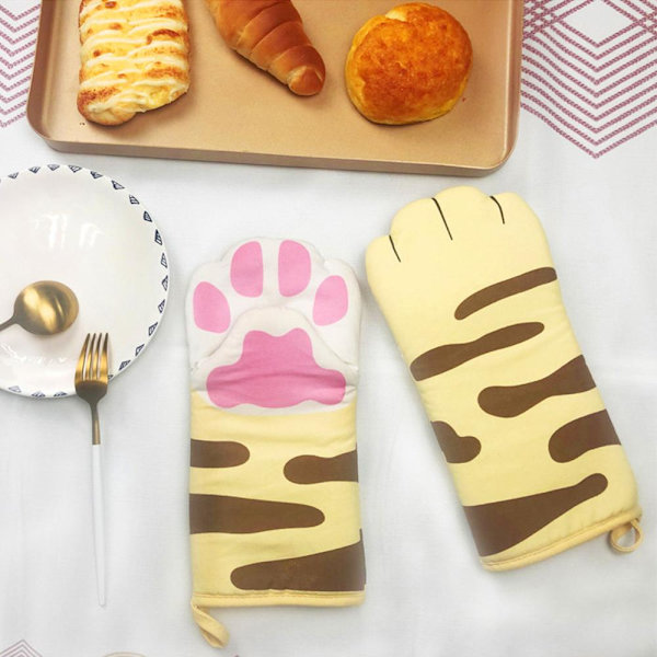 Sarjakuva Cat Paws lämmönkestävät mikroaaltouunikäsineet yellow 30*13CM