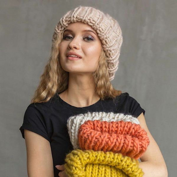 Vinterstrikket Tyk Blød Varm Grov Stor Strikket Solid Hue beige 55-60CM
